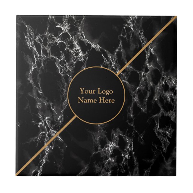Golden Trendy Black Marble Stone - Customizable Tile (Front)