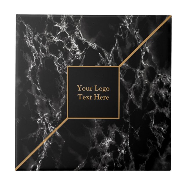 Golden Trendy Black Marble Stone - Customizable - Tile (Front)