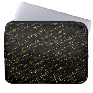 Golden Triangle Dots Black Background Shiny Luxury Laptop Sleeve