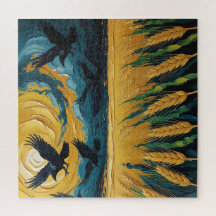 Golden trigal field with crows