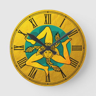 Golden Triskelion & triple spiral wave / vintage Round Clock