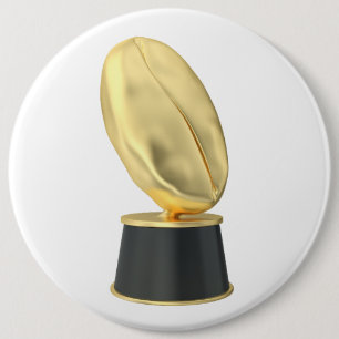 Golden trophy with coffee bean 6 inch round button