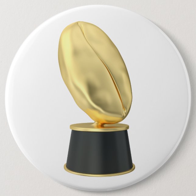 Golden trophy with coffee bean 6 inch round button (Front)