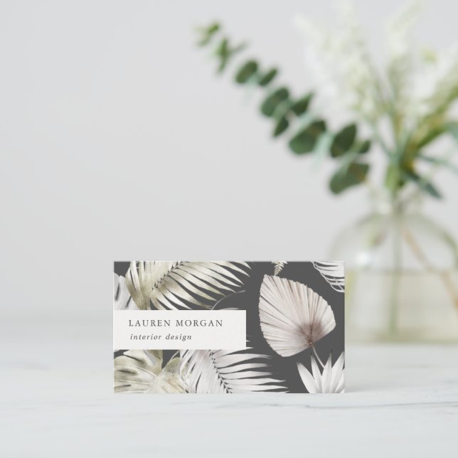 Golden Tropical Floral Watercolor Business Card (Standing Front)