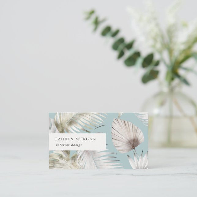 Golden Tropical Floral Watercolor Business Card (Standing Front)