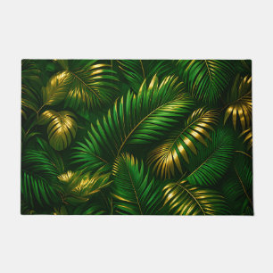 Golden Tropical Leaves Jungle Luxe Doormat