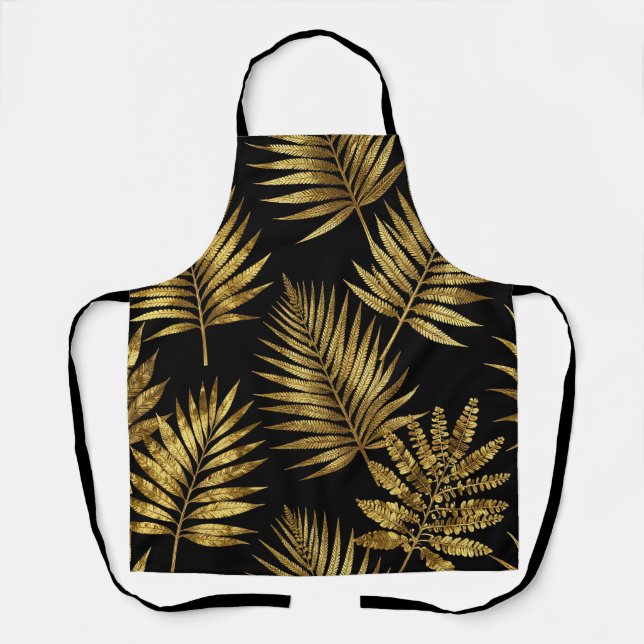 Golden Tropical Leaves Luxe Pattern Apron (Front)