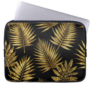 Golden Tropical Leaves Luxe Pattern Laptop Sleeve