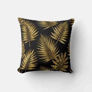 Golden Tropical Leaves Luxe Pattern Throw Pillow