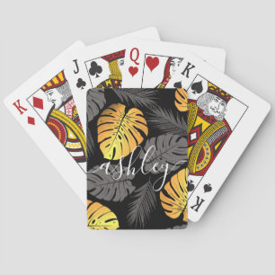 Golden Tropical Leaves Playing Cards