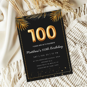 Golden Tropical Palm Leaves 100th Birthday  Invitation