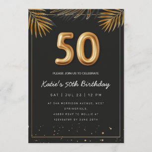 Golden Tropical Palm Leaves 50th Birthday  Invitation