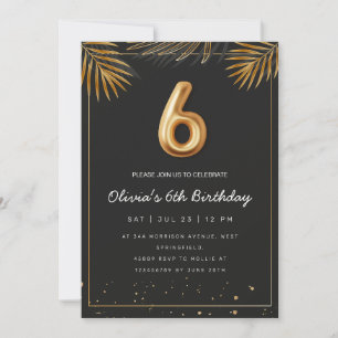  Golden Tropical Palm Leaves 6th Birthday  Invitation