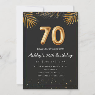Golden Tropical Palm Leaves 70th Birthday  Invitation