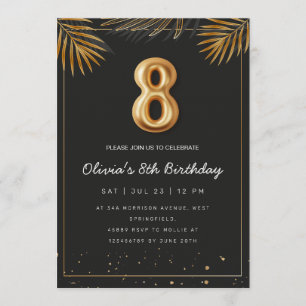 Golden Tropical Palm Leaves 8th Birthday  Invitation