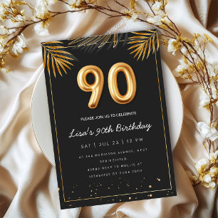 Golden Tropical Palm Leaves 90th Birthday  Invitation