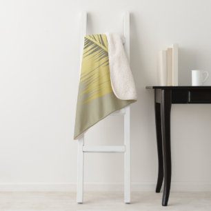 Golden Tropical Palm leaves Sherpa Blanket