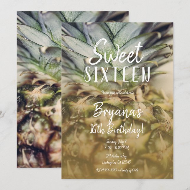 Golden Tropical Pineapple Sweet 16 Party  Invitation (Front/Back)
