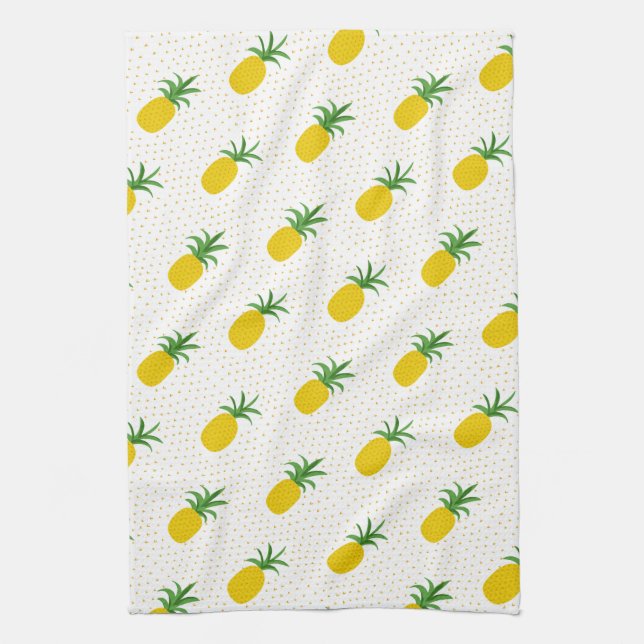 Golden Tropical Pineapples Kitchen Towel (Vertical)