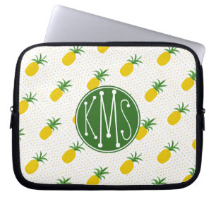 Golden Tropical Pineapples Monogram Laptop Sleeve