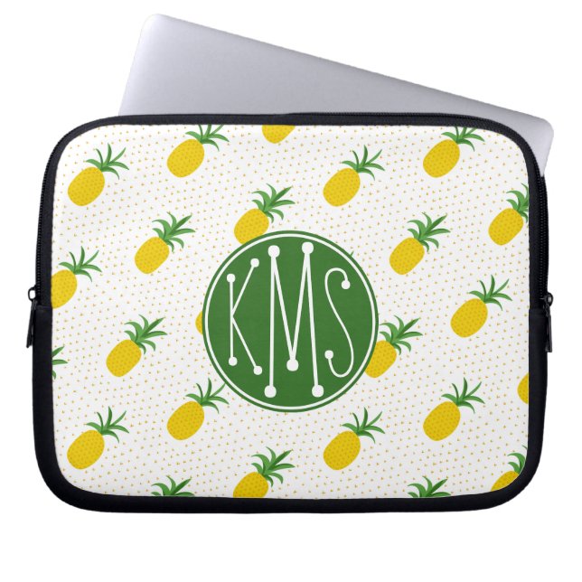 Golden Tropical Pineapples | Monogram Laptop Sleeve (Front)