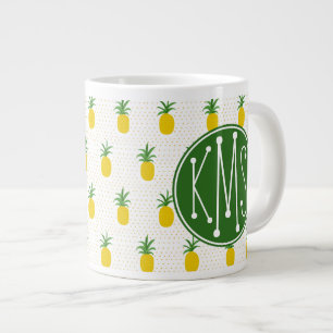 Golden Tropical Pineapples Monogram Large Coffee Mug