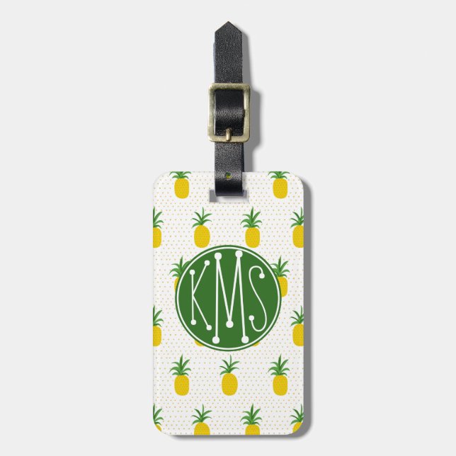 Golden Tropical Pineapples | Monogram Luggage Tag (Front Vertical)