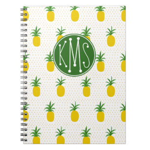 Golden Tropical Pineapples   Monogram Notebook