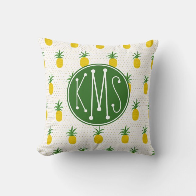 Golden Tropical Pineapples | Monogram Throw Pillow (Front)