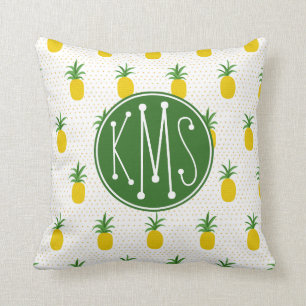 Golden Tropical Pineapples   Monogram Throw Pillow