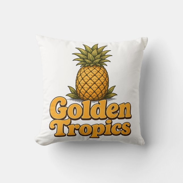 Golden Tropics Retro Pineapple Graphic Throw Pillow (Front)
