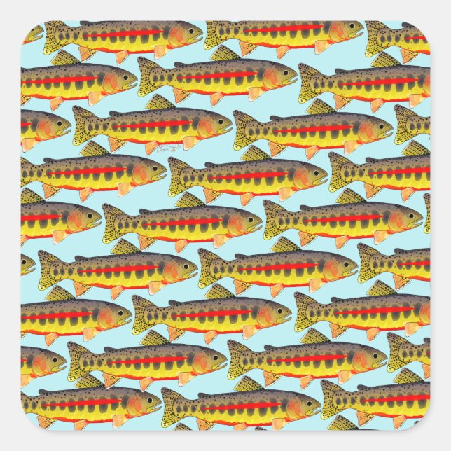Golden Trout pattern in Blue Square Sticker (Front)
