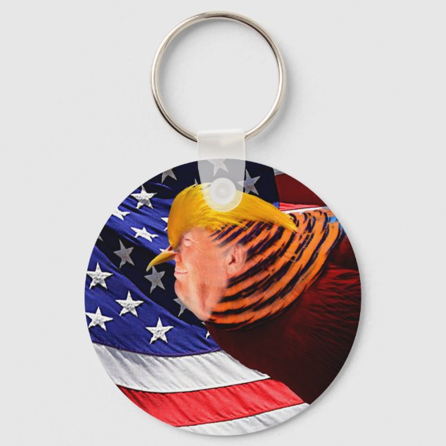 Golden Trump Bird USA Flag Button Keychain (Front)