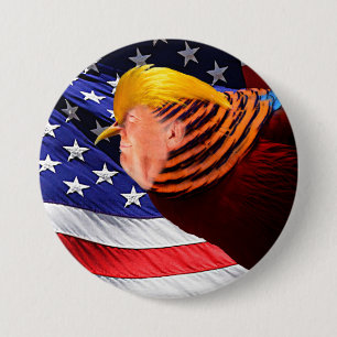 Golden Trump Bird USA Flag Round Pin-Back Button