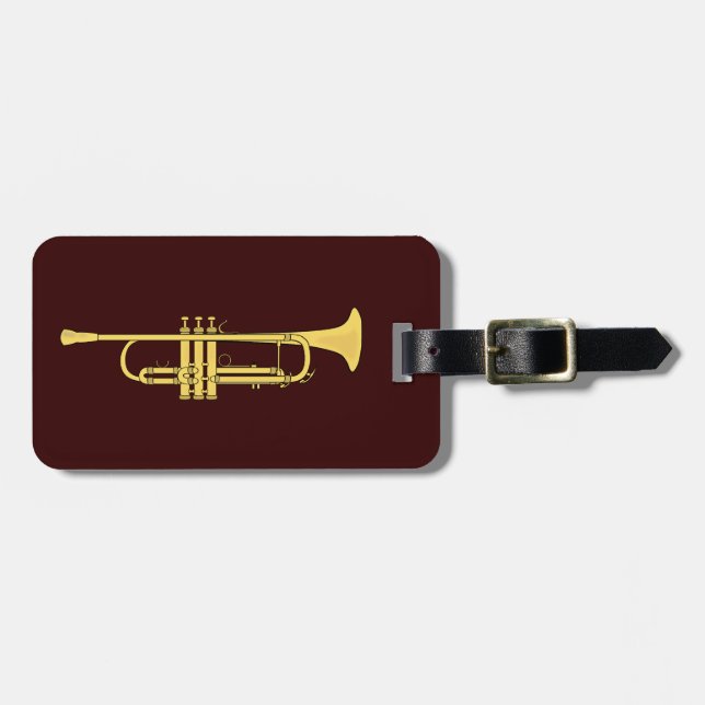 Golden Trumpet Music Theme Luggage Tag (Front Horizontal)