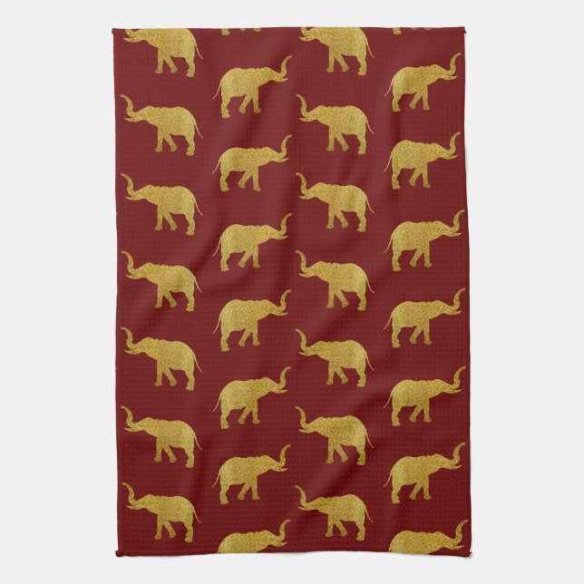 Golden Trumpeting Elephants Kitchen Towel (Vertical)