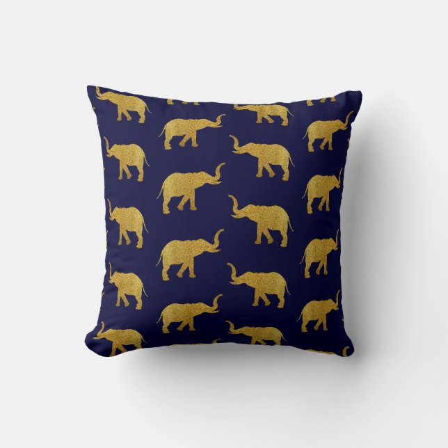 Golden Trumpeting Elephants Throw Pillow (Front)