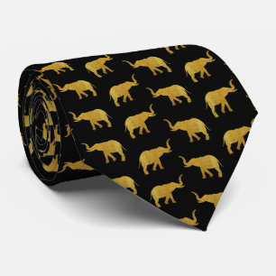 Golden Trumpeting Elephants Tiled Pattern Tie