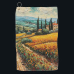 Golden Tuscany Dreams Golf Towel<br><div class="desc">Carry the romance of the Tuscan countryside onto the green with this exquisitely designed golf towel. Inspired by the golden light and rolling vineyards of Italy, the artwork echoes Van Gogh’s textured brushstrokes, wrapping your game in effortless sophistication. The dreamy landscape of cypress trees and sunlit hills adds an artistic...</div>
