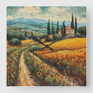 Golden Tuscany Dreams Square Wall Clock