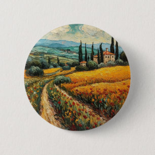 Golden Tuscany Wildflower Countryside Landscape 2 Inch Round Button