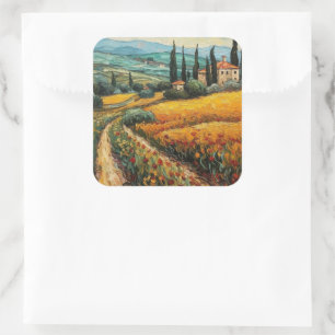 Golden Tuscany Wildflower Countryside Landscape Square Sticker