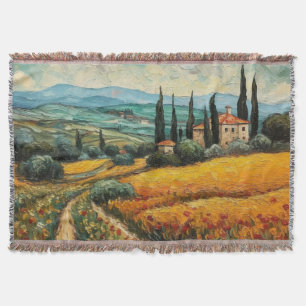Golden Tuscany Wildflower Countryside Landscape Throw Blanket