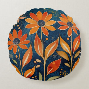 Golden Twilight Floral Round Pillow