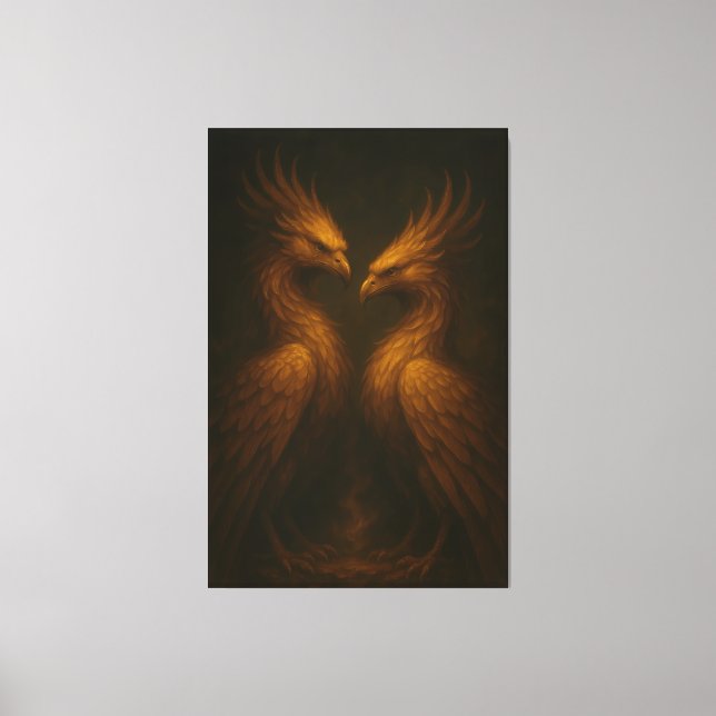 Golden Twin Phoenix • Luxury Fine Art Canvas (Front)