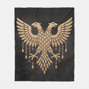 Golden Twin Raven Norse Mythology Black Fleece Blanket
