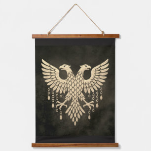 Golden Twin Raven Norse Mythology Black Hanging Tapestry