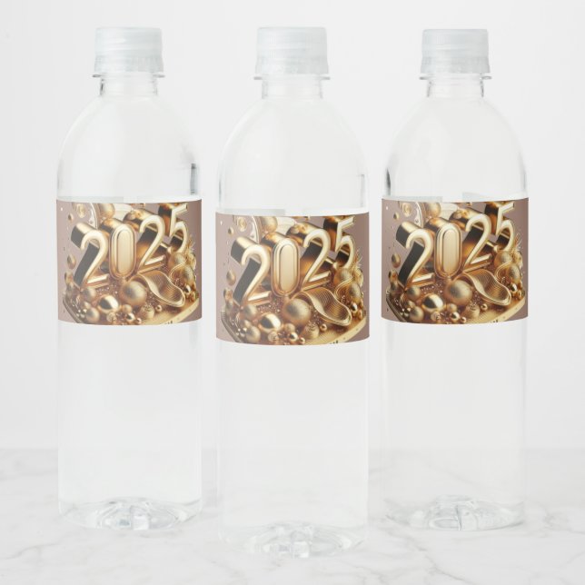 Golden typography happy new year 2025 water bottle label (Bottles)