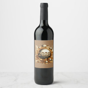 Golden typography happy new year 2025 wine label