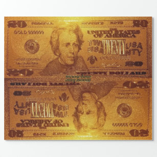 Golden U.S. Twenty Dollar Bill Reflection Wrapping Paper